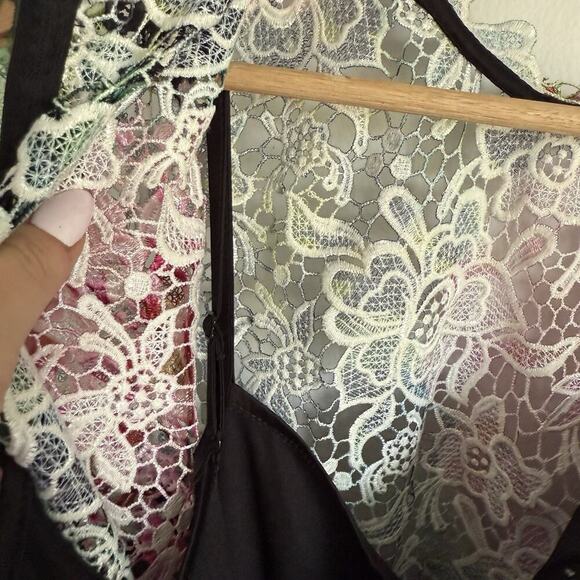 PAPER DOLLS London High Neck Black Pink Floral Crochet Lace Pencil Midi Dress 16 - Picture 9 of 15